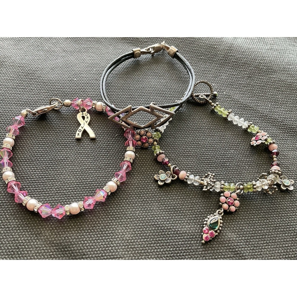Lot Of 3 925 Sterling Silver Bracelets Beaded BARSE Gemstones Ect Vintage Estate